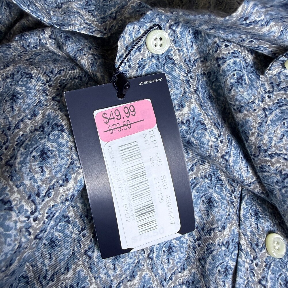 NWT Cremieux Men's Button Down XL Long Sleeves Blue & Gray Damask Jacquard Print - Picture 13 of 14